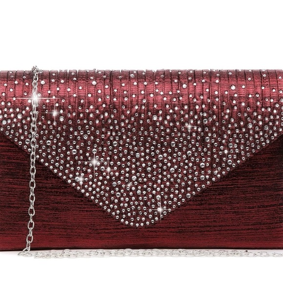 Handbags - Glamorous Red/Burgundy Rhinestone Clutch Wristlet